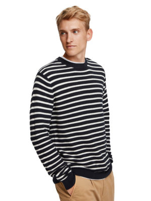Crew Neck Striped Knit Sweater - StyleFav