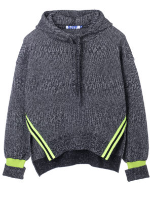 Herringbone Knit Neon Tape Hoodie - StyleFav