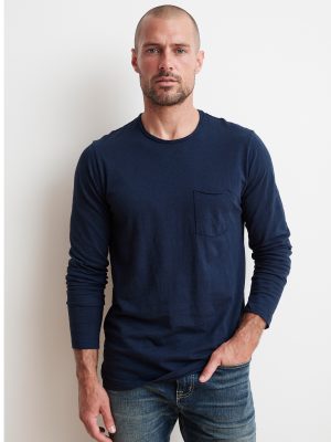 Classic Raw Edge Slub Pocket Long Sleeve T Shirt - StyleFav