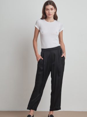 Hillary Satin Viscose Pleated Pants - StyleFav