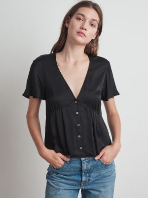 Maisie Satin Viscose Button Up Blouse - StyleFav