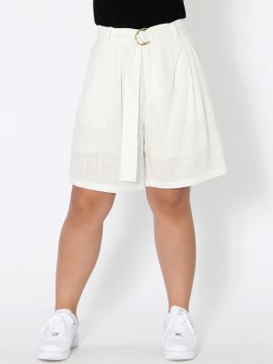 D Ring Belted High Waist Shorts - StyleFav