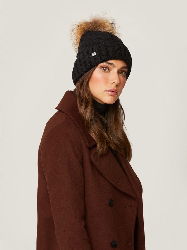 Amalie Removable Natural Fur Pom Beanie 