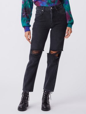 Sarah Black Meadow Ripped Straight Jeans - StyleFav