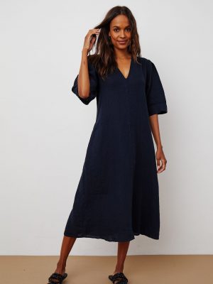 Laurel Woven Linen Midi Dress - StyleFav