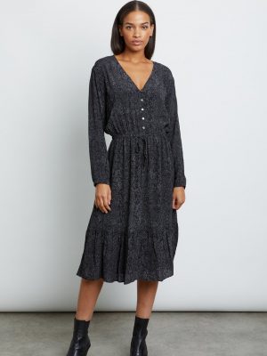 Marion Slate Python Long Sleeve Midi Dress - StyleFav