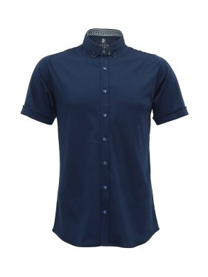 Non-Iron Navy Blue Cotton Shirt - Stylefav