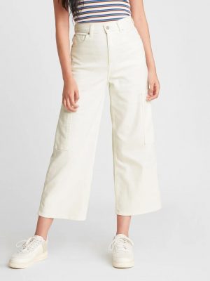 Cannoli Cream High Waisted Wide Leg Crop Utility Pants - StyleFav