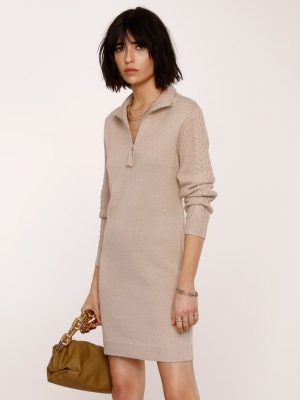 Malani Cozy Mock Neck Zip Knit Dress - Stylefav
