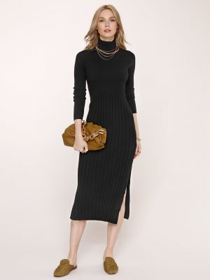 Linden Mock Neck Slim Sweater Dress - Stylefav