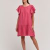 Kassidy Woven Linen Flutter Sleeve Dress - Stylefav