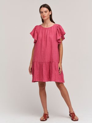 Kassidy Woven Linen Flutter Sleeve Dress - Stylefav