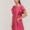 Kassidy Woven Linen Flutter Sleeve Dress - Stylefav