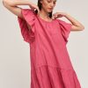 Kassidy Woven Linen Flutter Sleeve Dress - Stylefav