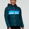 Women's Fuego Hooded Down Jacket Deep Ocean Stripes - Stylefav