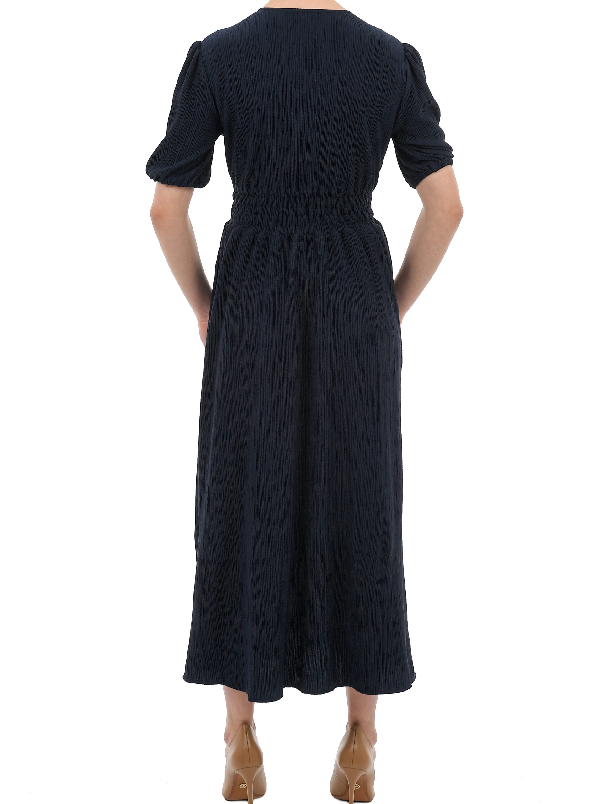 Midnight Blue Plisse Midi Dress - Stylefav