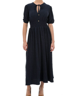 Midnight Blue Plisse Midi Dress - Stylefav