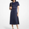 Midnight Blue Flutter Sleeve Charmeuse Midi Dress - Stylefav