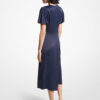 Midnight Blue Flutter Sleeve Charmeuse Midi Dress - Stylefav