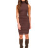 Brown Stretched Matte Jersey Ruched Dress - Stylefav