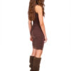 Brown Stretched Matte Jersey Ruched Dress - Stylefav