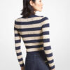 Midnight Blue Gold Stripes Knit Sweater - Stylefav