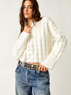 Ivory Soul Searcher Mock Crop Sweater - Stylefav