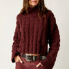Wine Heather Soul Searcher Mock Crop Sweater - Stylefav