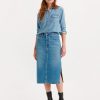 Artist Divided Side Slit Midi Denim Skirt - Stylefav