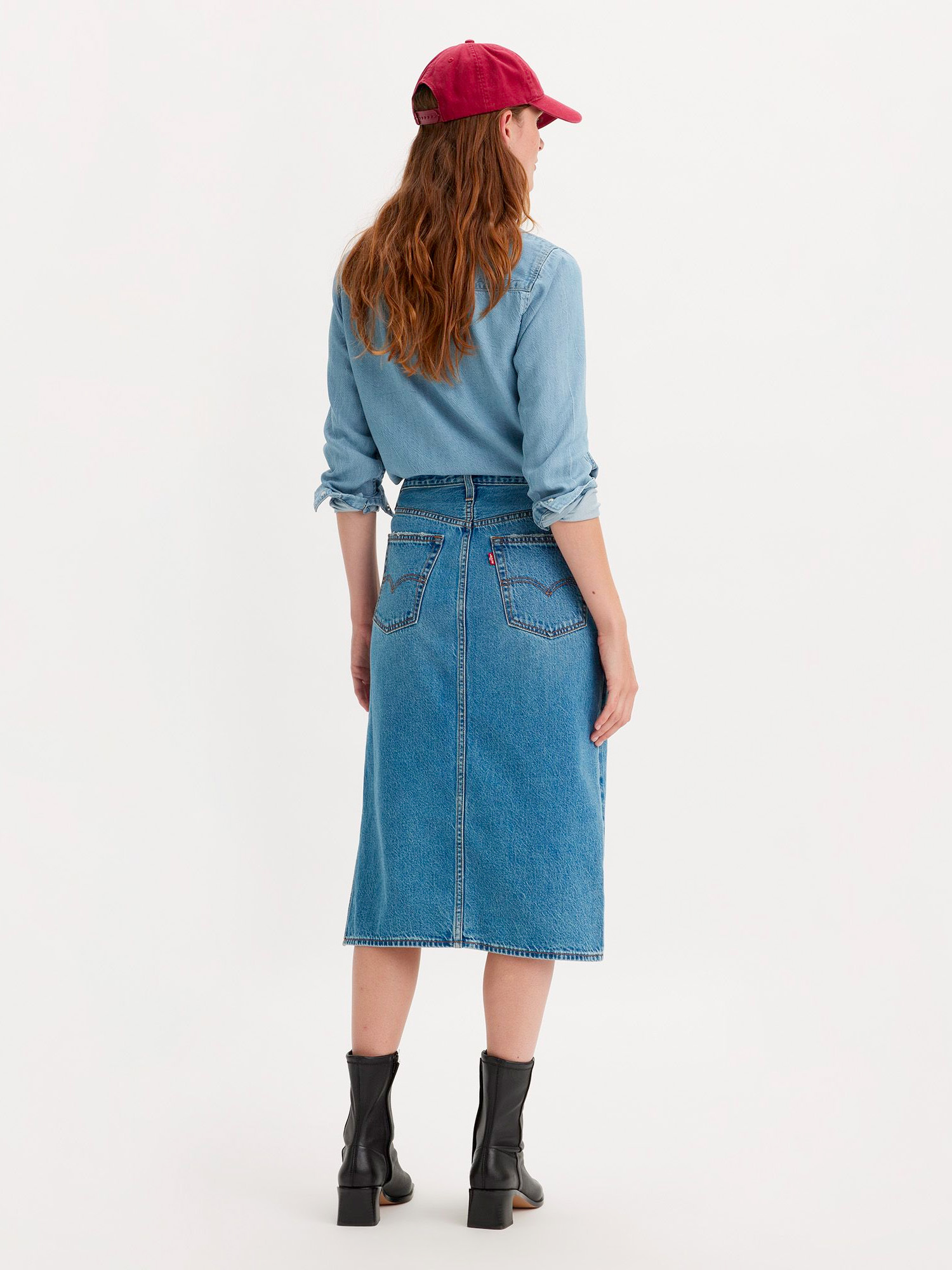 Artist Divided Side Slit Midi Denim Skirt - Stylefav