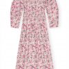 Orchid Smoke Printed Cotton Open-neck Smock Long Dress - Stylefav