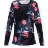 Black Printed Mesh Long Sleeve Gathered Blouse - Stylefav