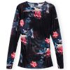 Black Printed Mesh Long Sleeve Gathered Blouse - Stylefav