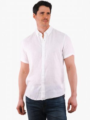 White Short Sleeve Linen Shirt - Stylefav