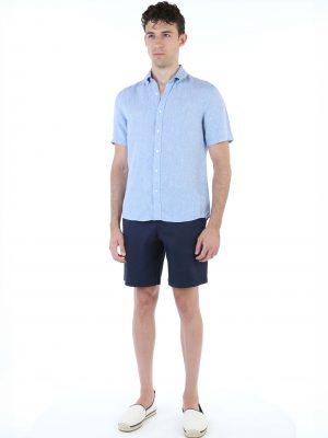 Chambray Short Sleeve Linen Shirt - Stylefav