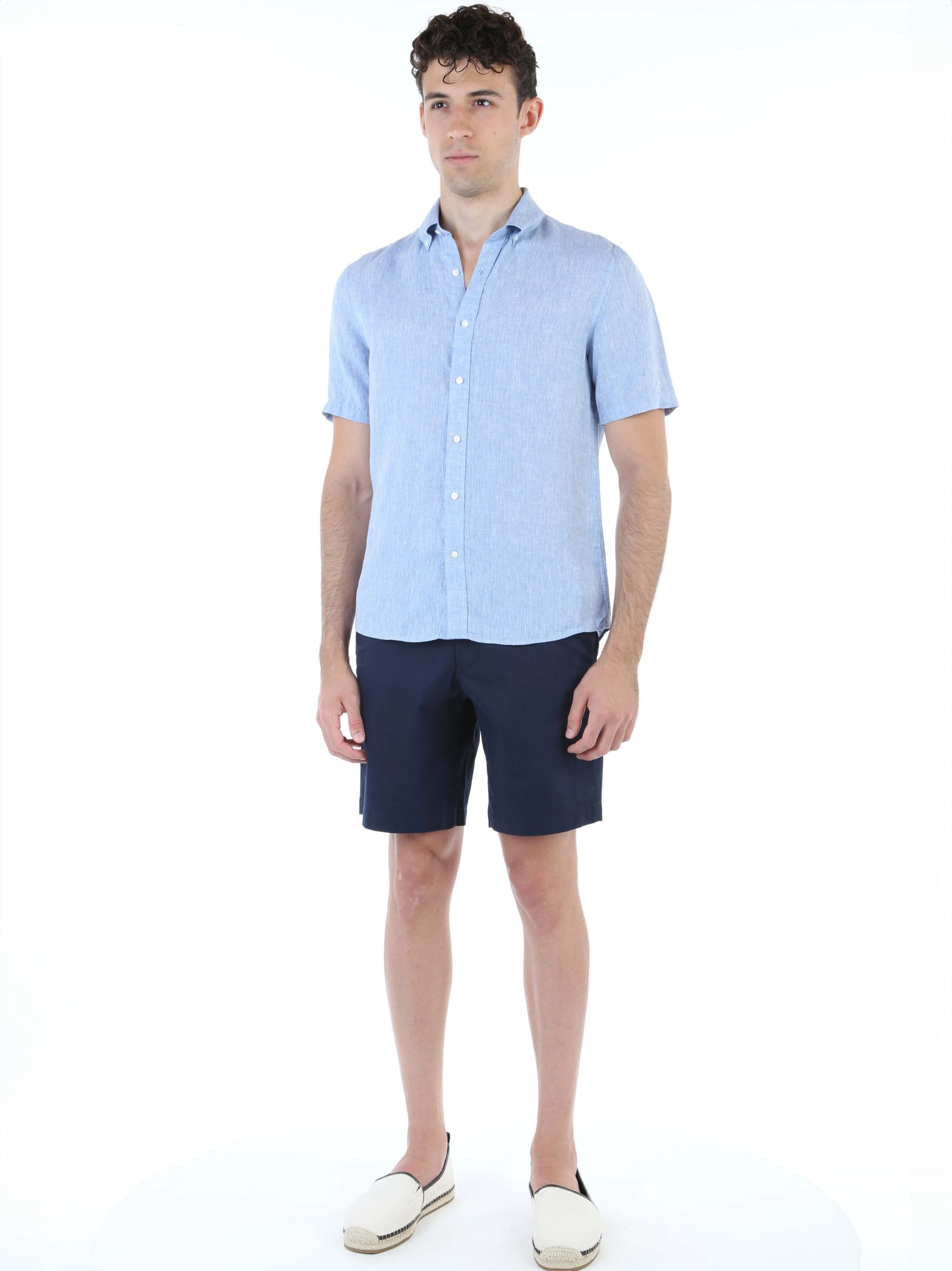 Chambray Short Sleeve Linen Shirt - Stylefav