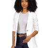 White Single Button Knit Jersey Blazer - Stylefav