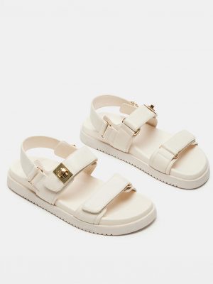White Mona Leather Sandals - Stylefav