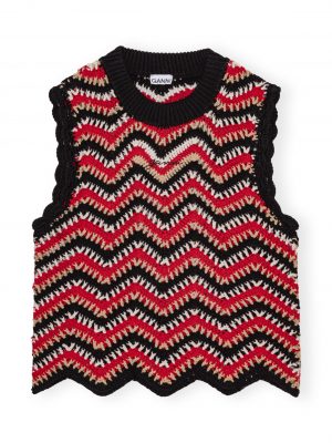 Racing Red Cotton Crochet Vest - Stylefav
