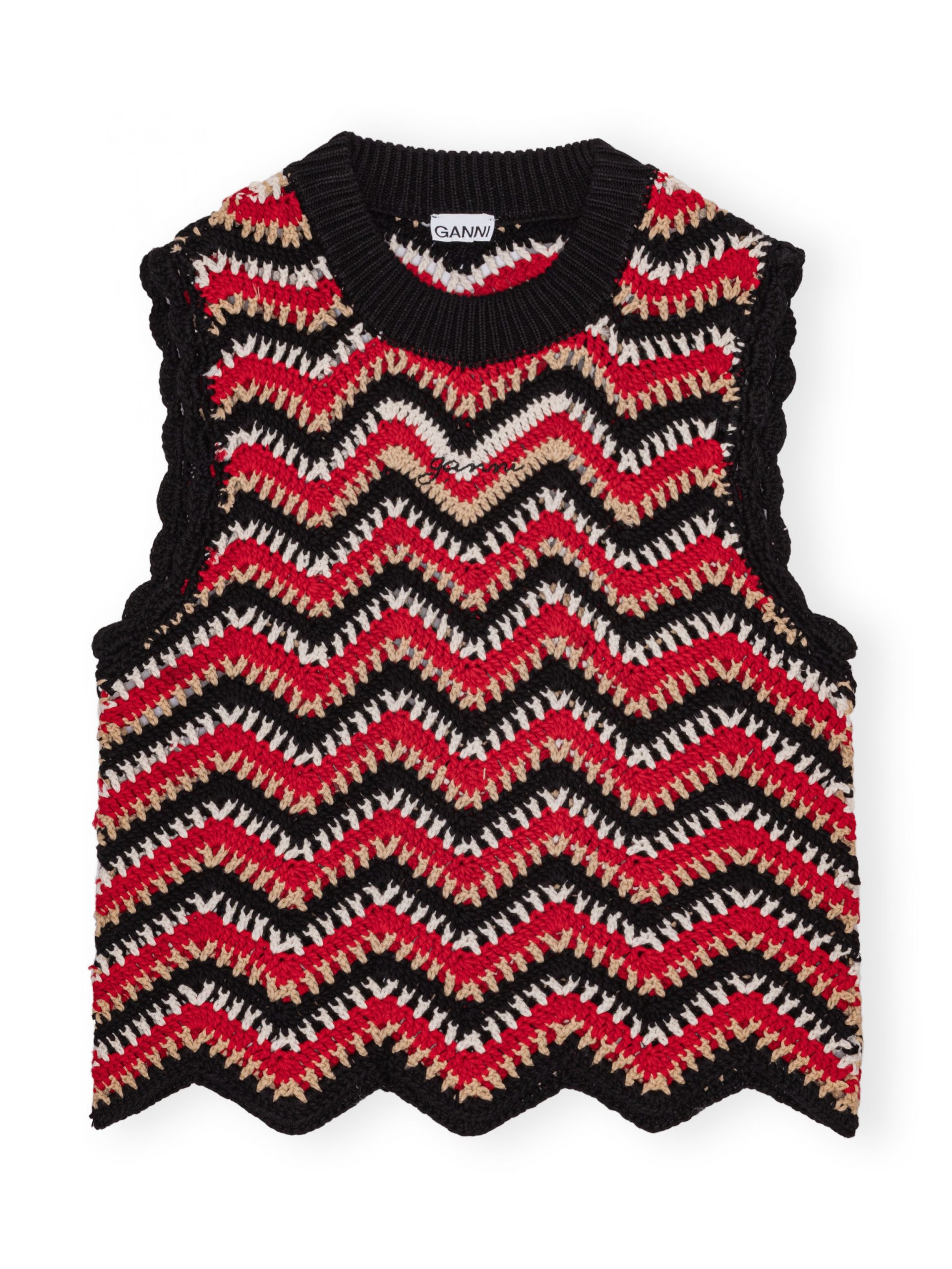 Racing Red Cotton Crochet Vest - Stylefav