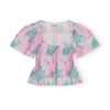 Printed Cotton Open-neck Smock Blouse - Stylefav