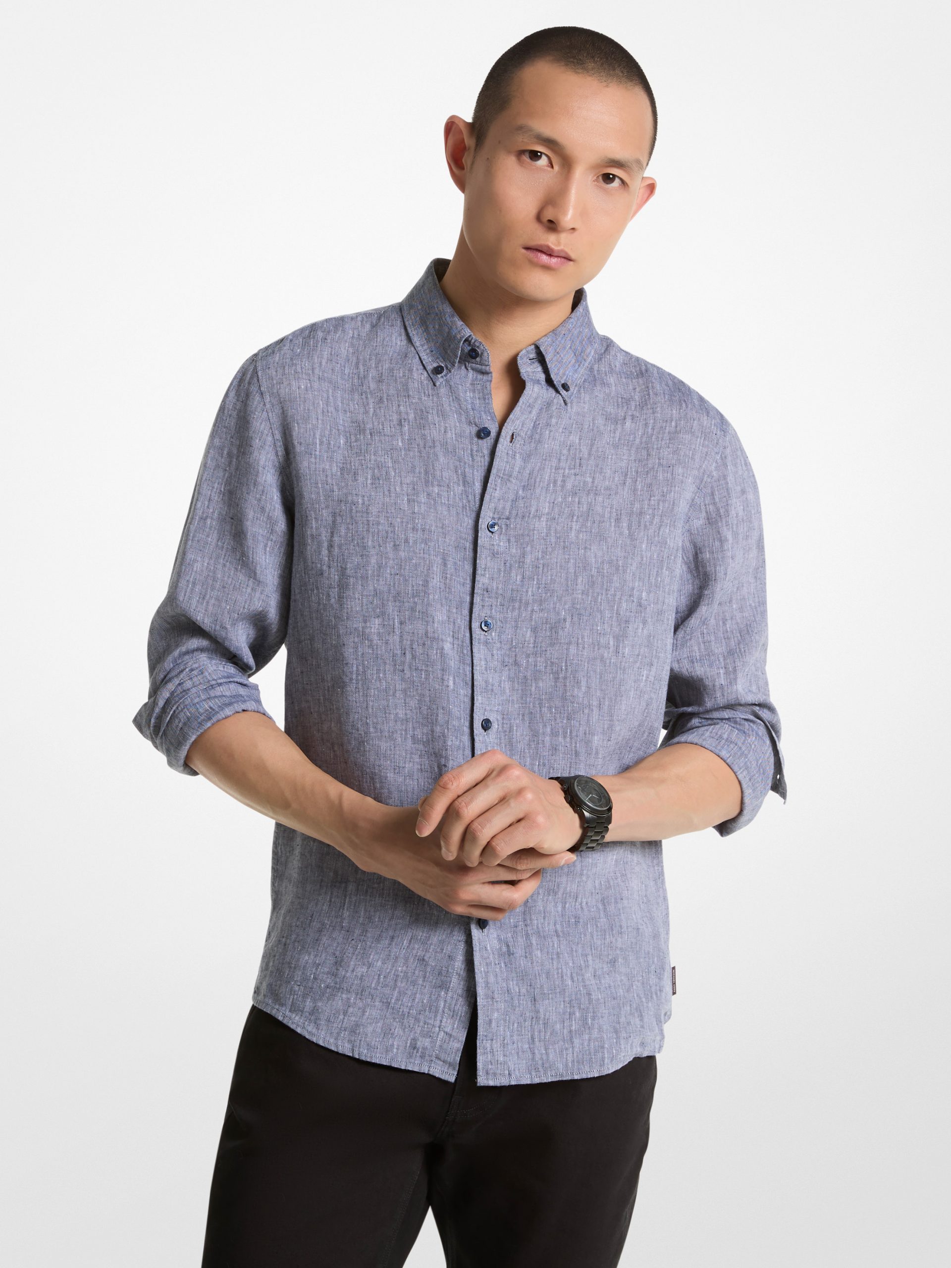 Midnight Long Sleeve Linen Shirt - Stylefav