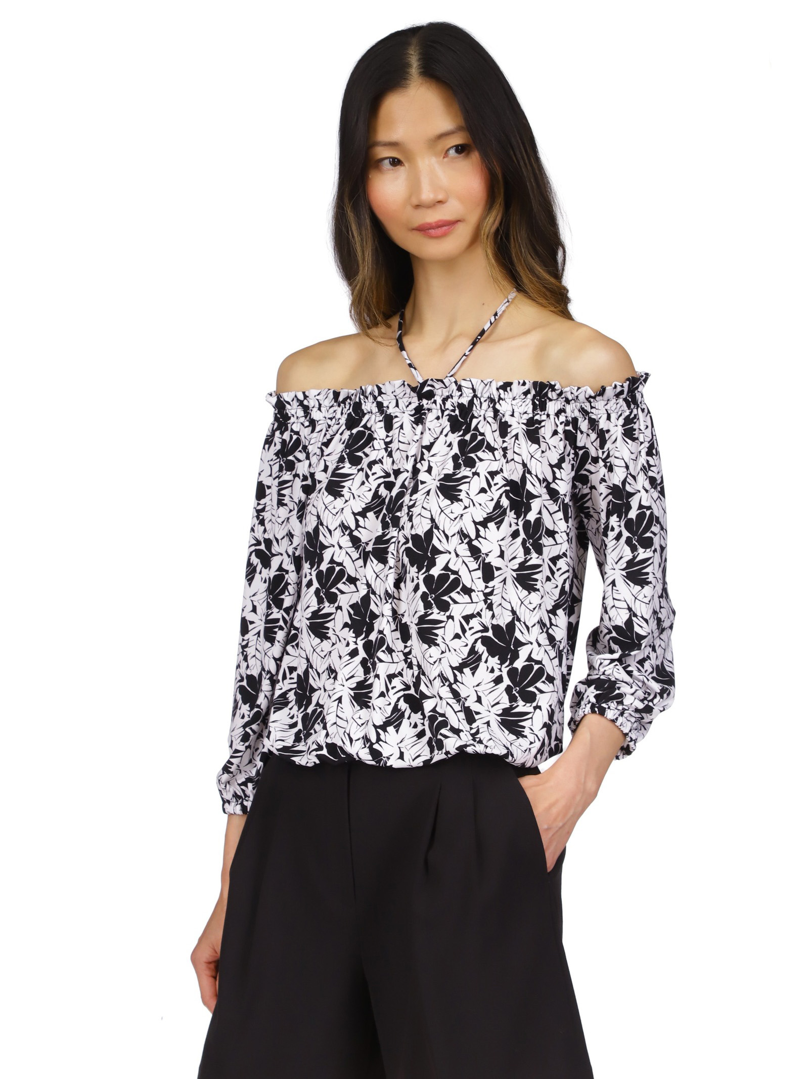Palm Smocked Blouson Top - Stylefav