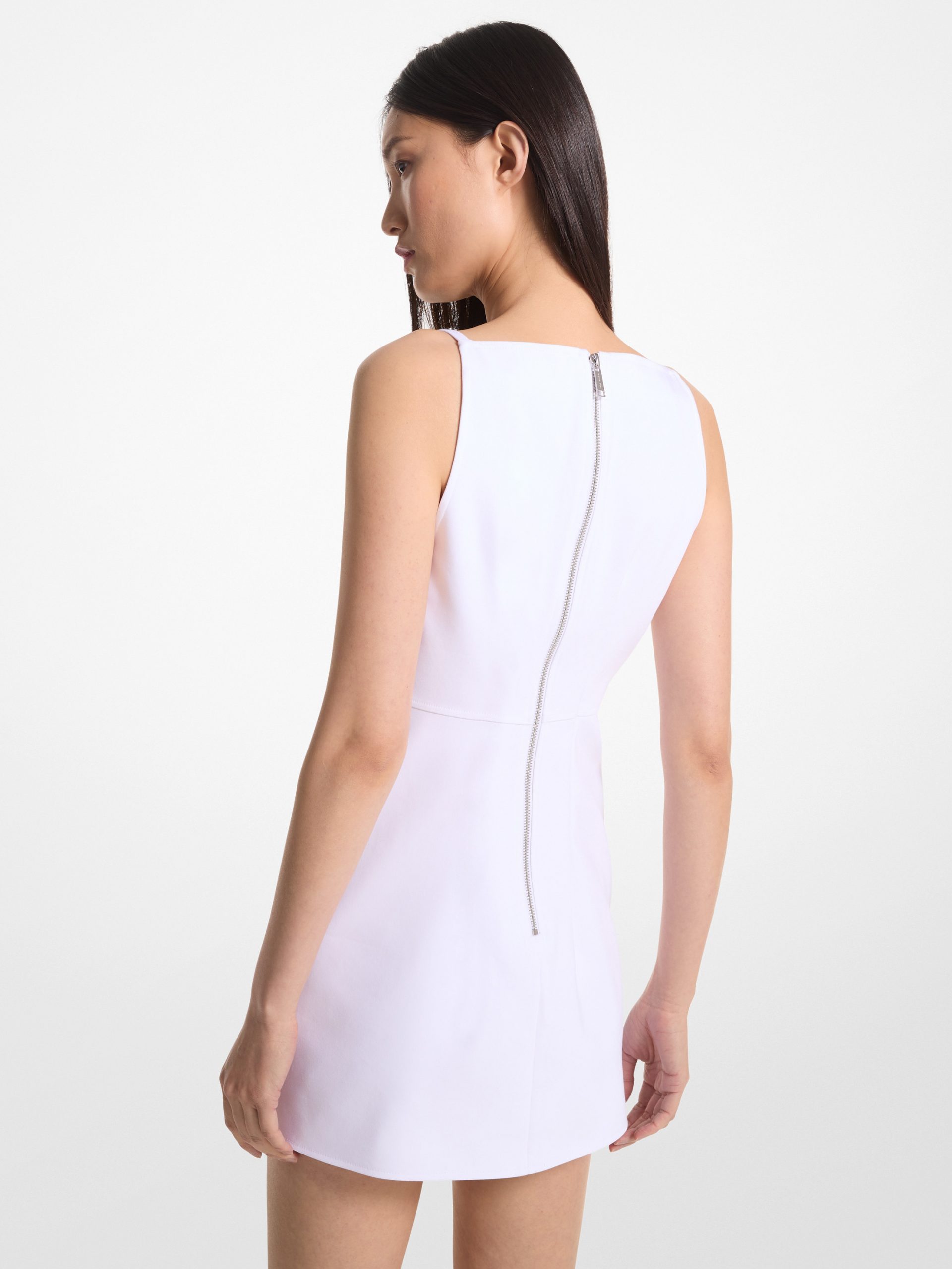 White Straight Neck Dress - Stylefav