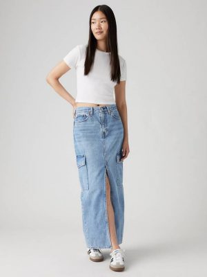 Maximize Ankle Column Cargo Maxi Denim Skirt - Stylefav