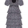 Pleated Georgette Layer Smock Midi Dress - Stylefav