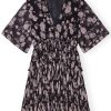 Pleated Georgette V-Neck Flounce Mini Dress - Stylefav