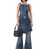 Heavy Washed Denim Flared Skirt Jeans - Stylefav