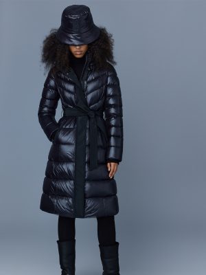 Coralia light down coat with hood and sash belt - Stylefav