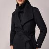 Black Ilana Lapel Collar Classic Wool Belted Coat - Stylefav